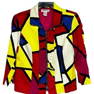 Mishca Vintage 90’s /Y2K Geometric Zip Front Blazer Vibrant Colors Size Medium